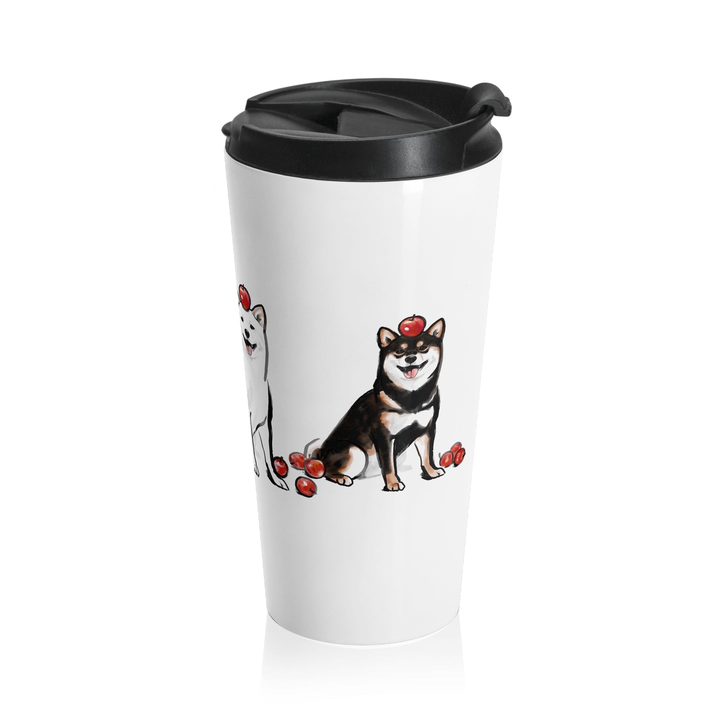 Shiba Inu Stainless Steel Travel Mug — Cute Leakproof Insulated Coffee Tumbler (Black & Tan)
