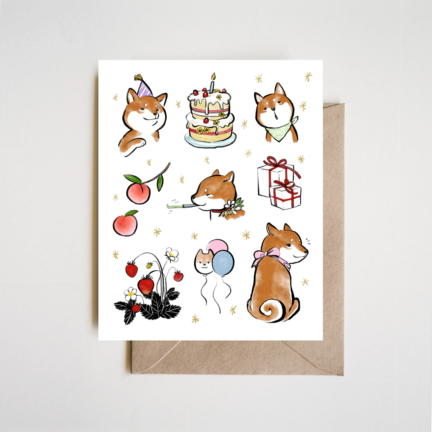 Birthday Vibes Only Greeting card | Happy Shiba Cake