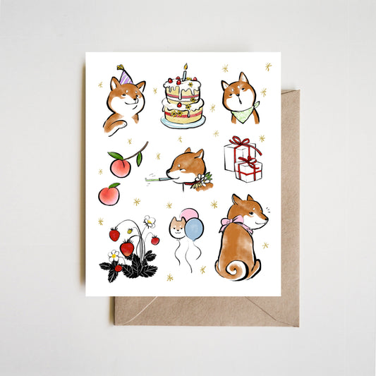 Birthday Vibes Only Greeting card | Happy Shiba Cake