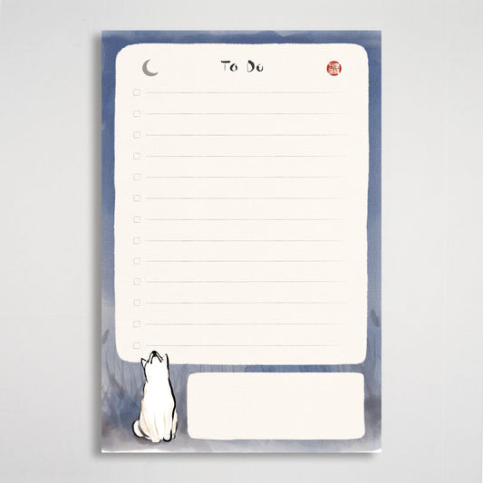 Shiba To-Do List Notepad – 50 Sheets, Minimal Ink Art Stationery with Moon Design