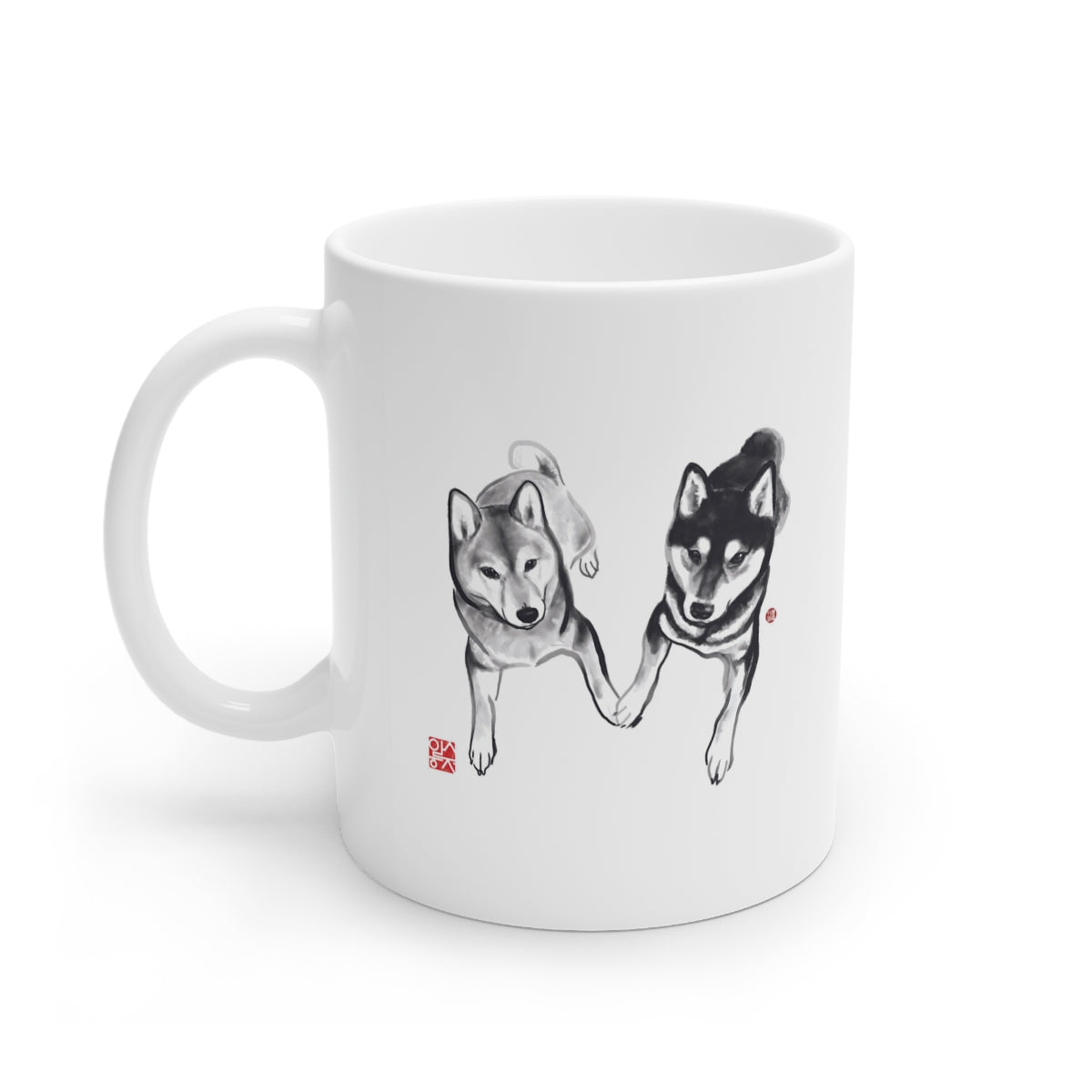 Lovers Shiba Inu Couple Mug | Sumi-e Ink Gift Painting Japanese Cute Dog Animal Illustration Tea Coffee Birthday