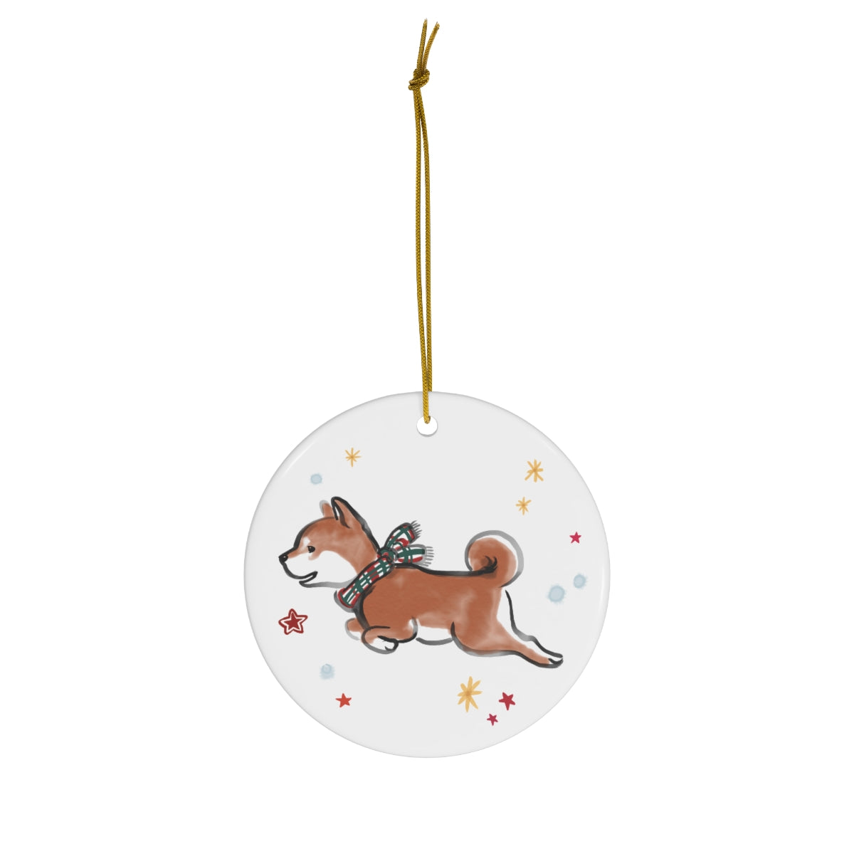 Running Shiba Inu Ceramic Ornament | Christmas Tree Deco Holidays Dog Pet Lovers Gift Cute Snow Jingle Bell Star