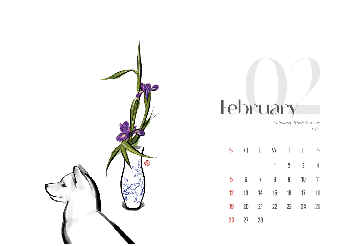 2023 Shiba Calendar & Birth Month Flowers Ikebana Desk Calendar