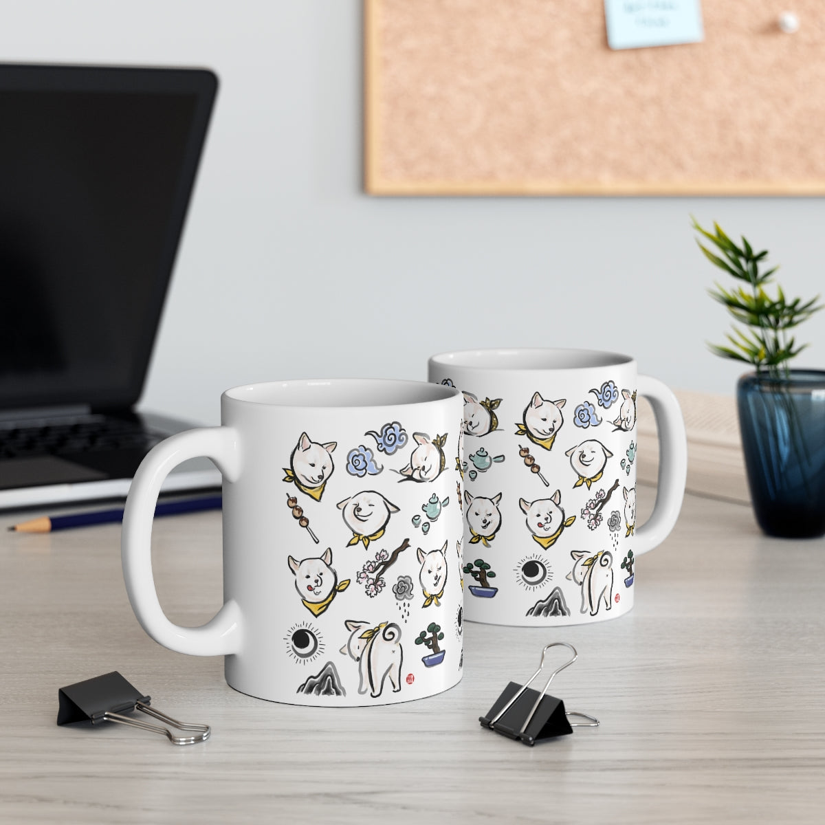 Cream Shiba Inu Chronicle Mug | Sumi-e Ink Gift Painting Japanese Cute Dog Animal Illustration Tea Coffee Birthday