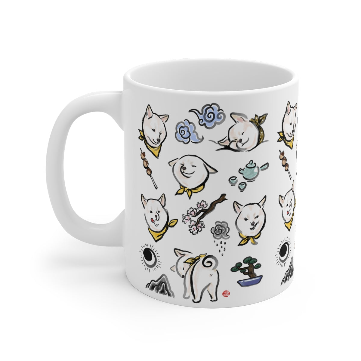 Cream Shiba Inu Chronicle Mug | Sumi-e Ink Gift Painting Japanese Cute Dog Animal Illustration Tea Coffee Birthday