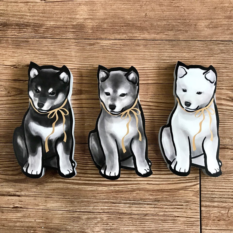 Gold Ribbon Black&Tan Shiba Puppy Die-cut Card