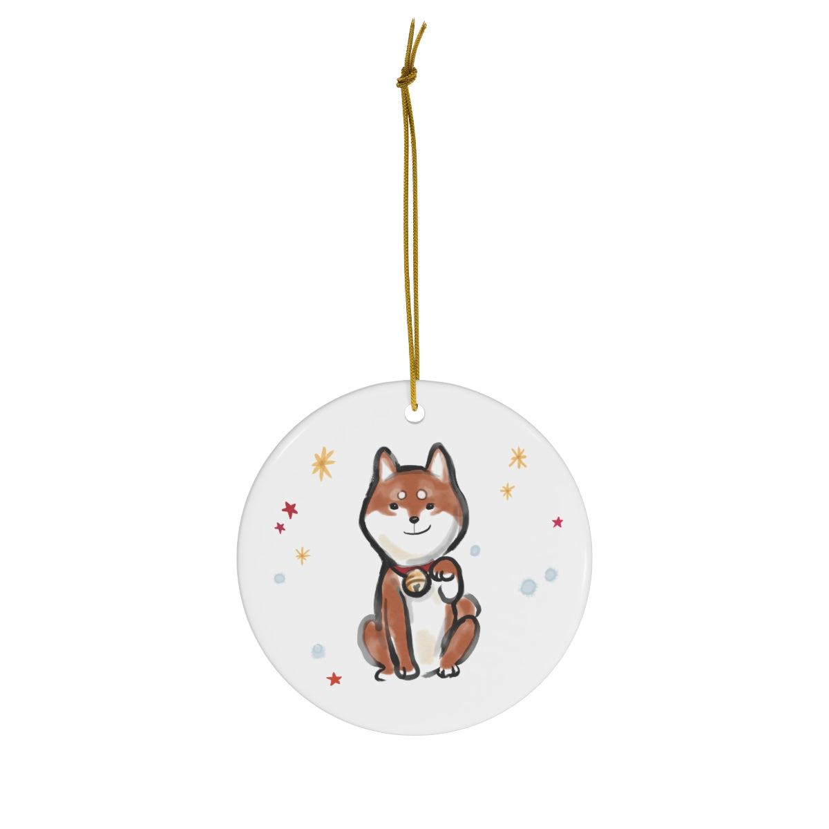 Happy New Year Shiba Inu Ceramic Ornament | Christmas Tree Deco Holidays Dog Pet Lovers Gift Cute Snow Jingle Bell Star
