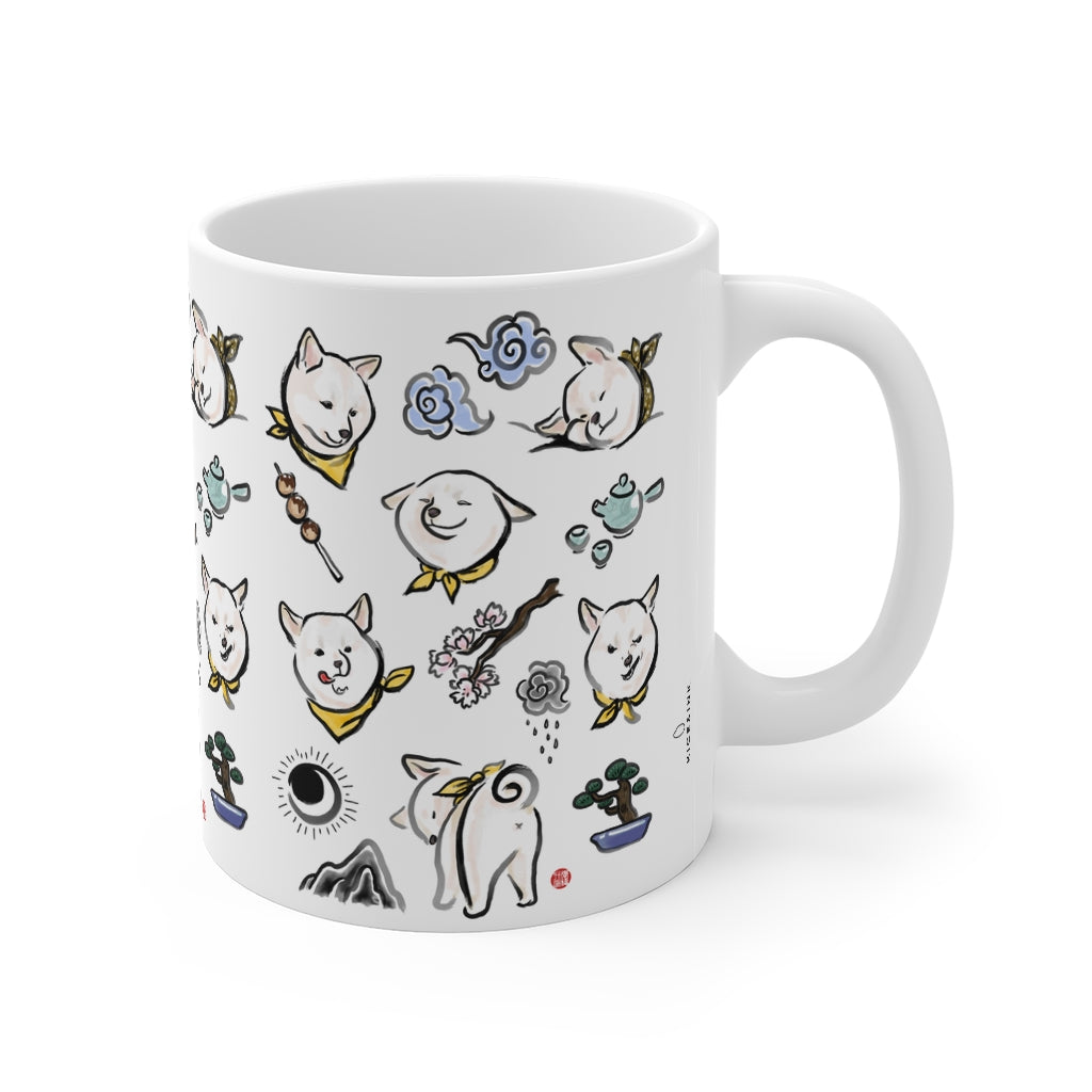 Cream Shiba Inu Chronicle Mug | Sumi-e Ink Gift Painting Japanese Cute Dog Animal Illustration Tea Coffee Birthday