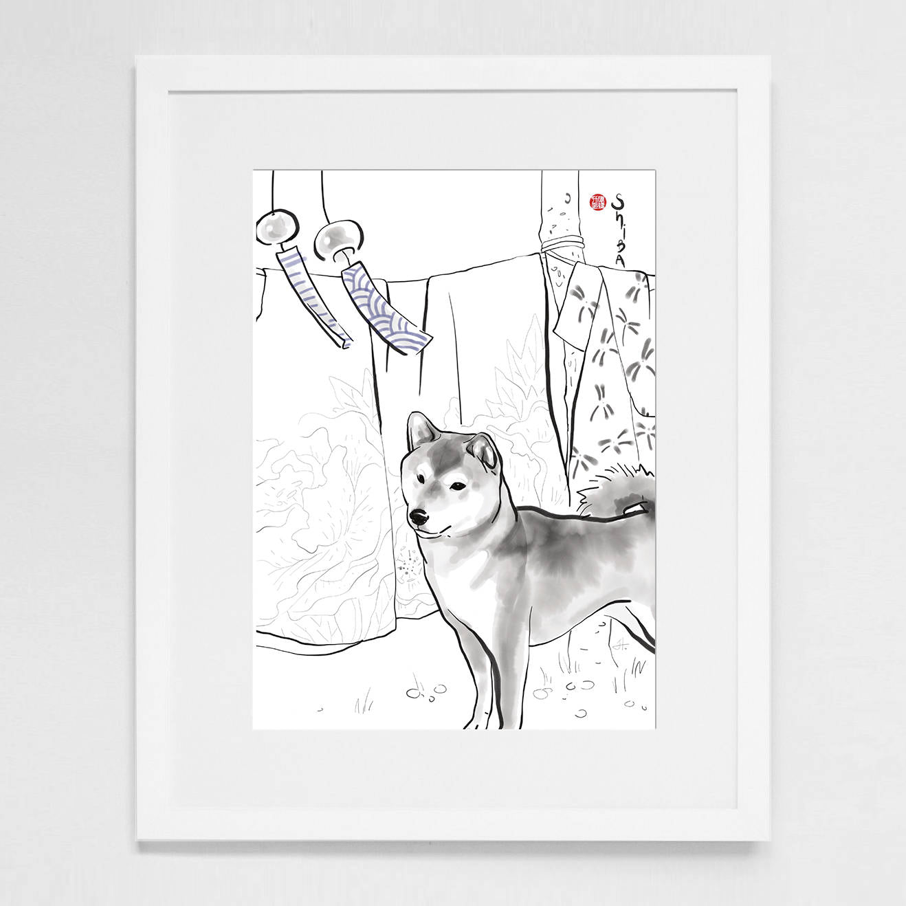 Shiba Inu and Kimono Art Print Poster