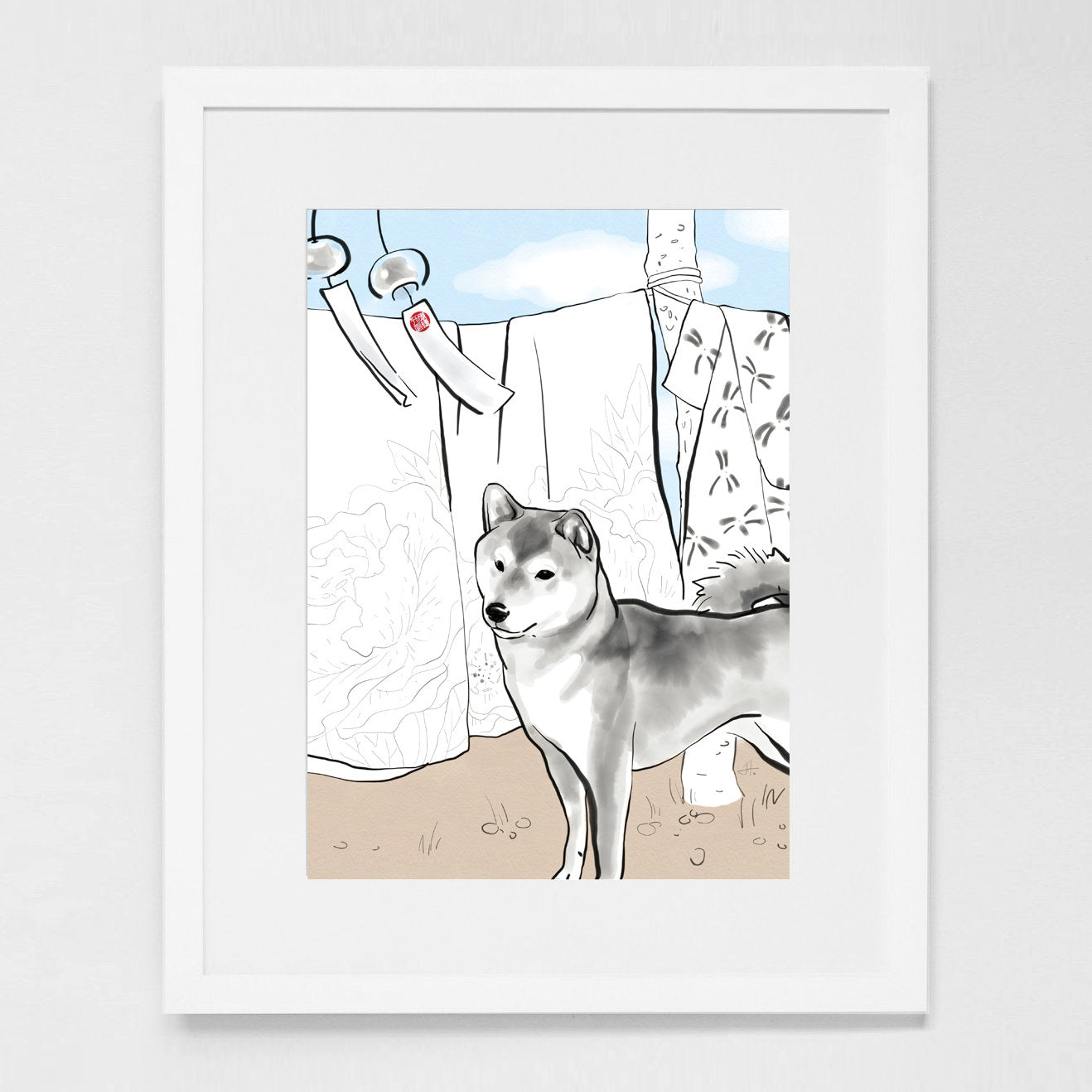 Shiba Inu and Kimono Art Print Poster