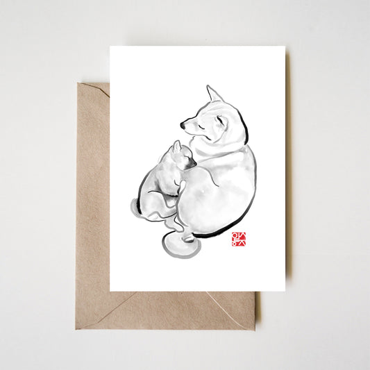 Snuggle with Mother Shiba Greeting Card