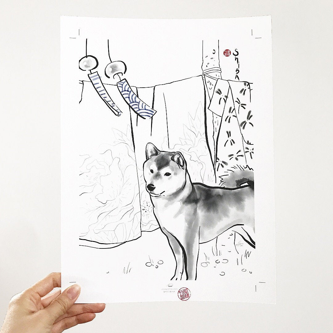 Shiba Inu and Kimono Art Print Poster