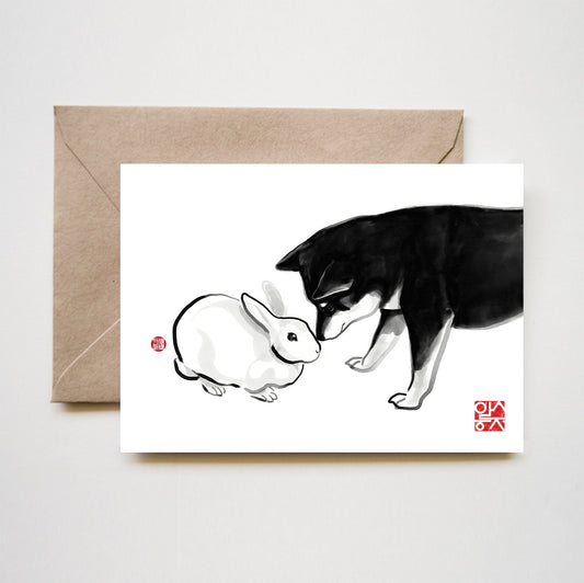 My New Friend Rabbit and Shiba Inu Greeting Card