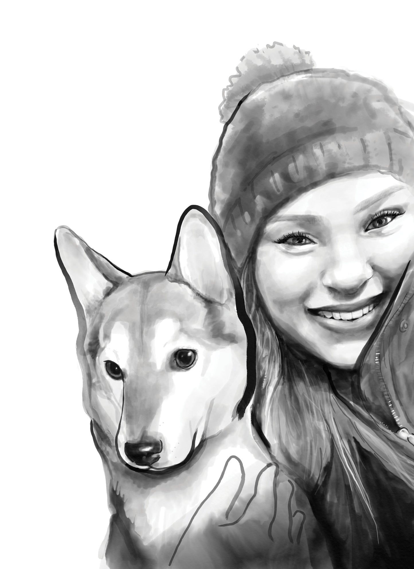 Custom Sumi Ink B&W Pet Portrait