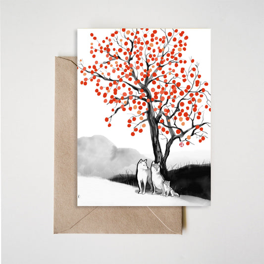 Persimmon Shiba Inu Family Greeting Card