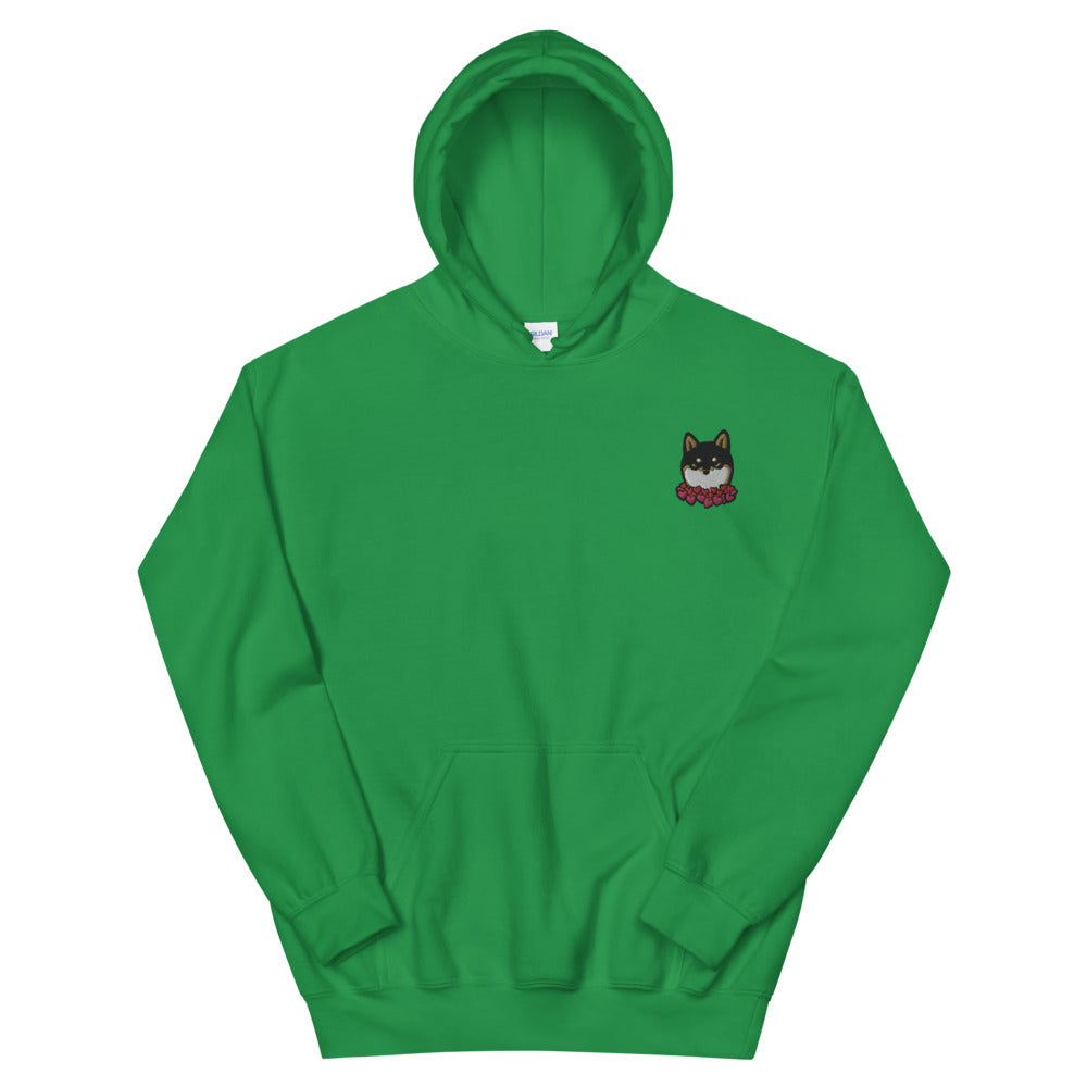 Embroidered Black and Tan Shiba Inu Unisex Hoodie | Red Hearts Love Valentine's Day Gift Dog