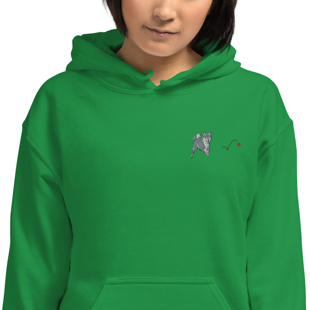 Embroidered Shiba Inu and Red Ball Unisex Hoodie | Sweatshirt Red Hearts Love Valentine's Day Gift Dog