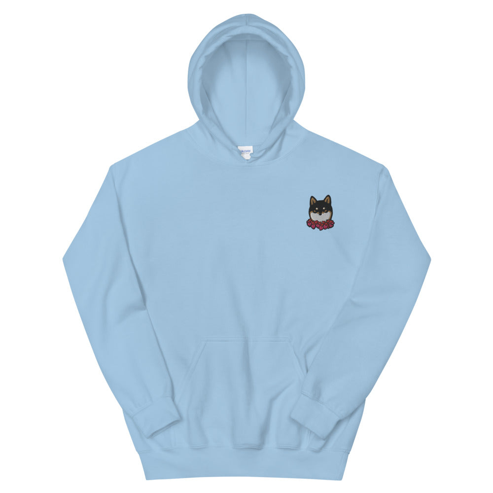Embroidered Black and Tan Shiba Inu Unisex Hoodie | Red Hearts Love Valentine's Day Gift Dog