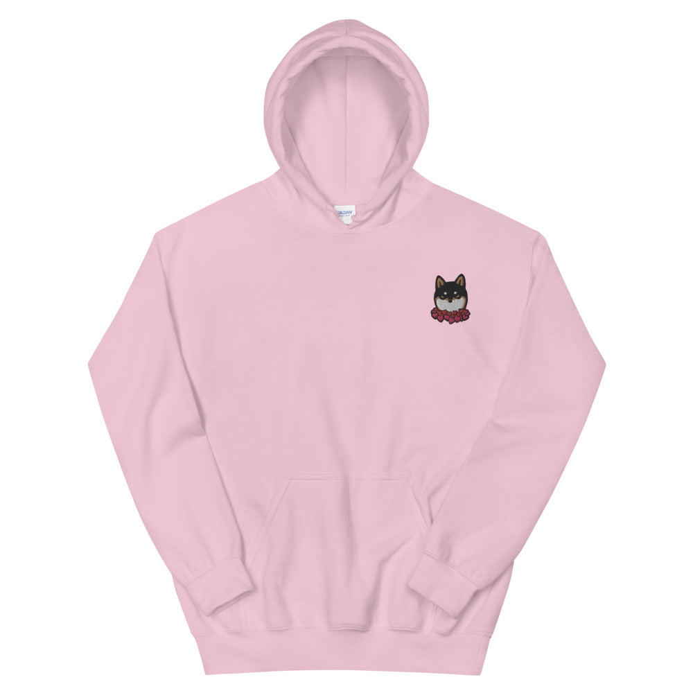 Embroidered Black and Tan Shiba Inu Unisex Hoodie | Red Hearts Love Valentine's Day Gift Dog