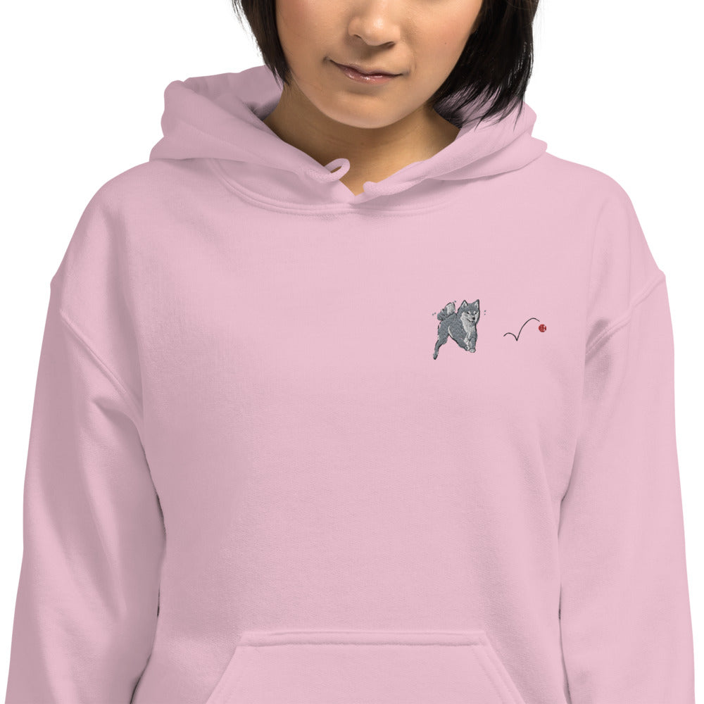 Embroidered Shiba Inu and Red Ball Unisex Hoodie | Sweatshirt Red Hearts Love Valentine's Day Gift Dog