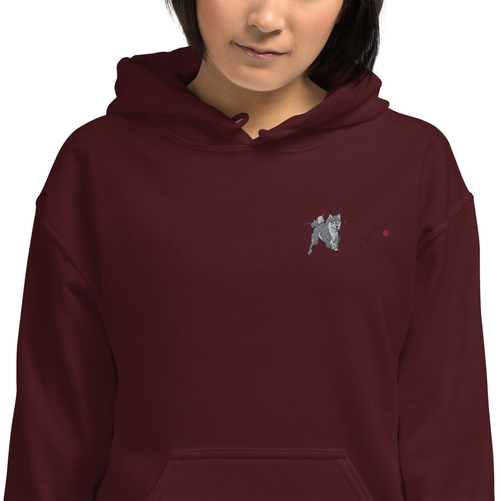 Embroidered Shiba Inu and Red Ball Unisex Hoodie | Sweatshirt Red Hearts Love Valentine's Day Gift Dog