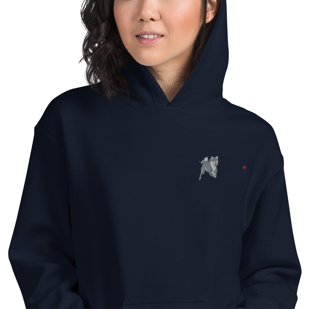 Embroidered Shiba Inu and Red Ball Unisex Hoodie | Sweatshirt Red Hearts Love Valentine's Day Gift Dog