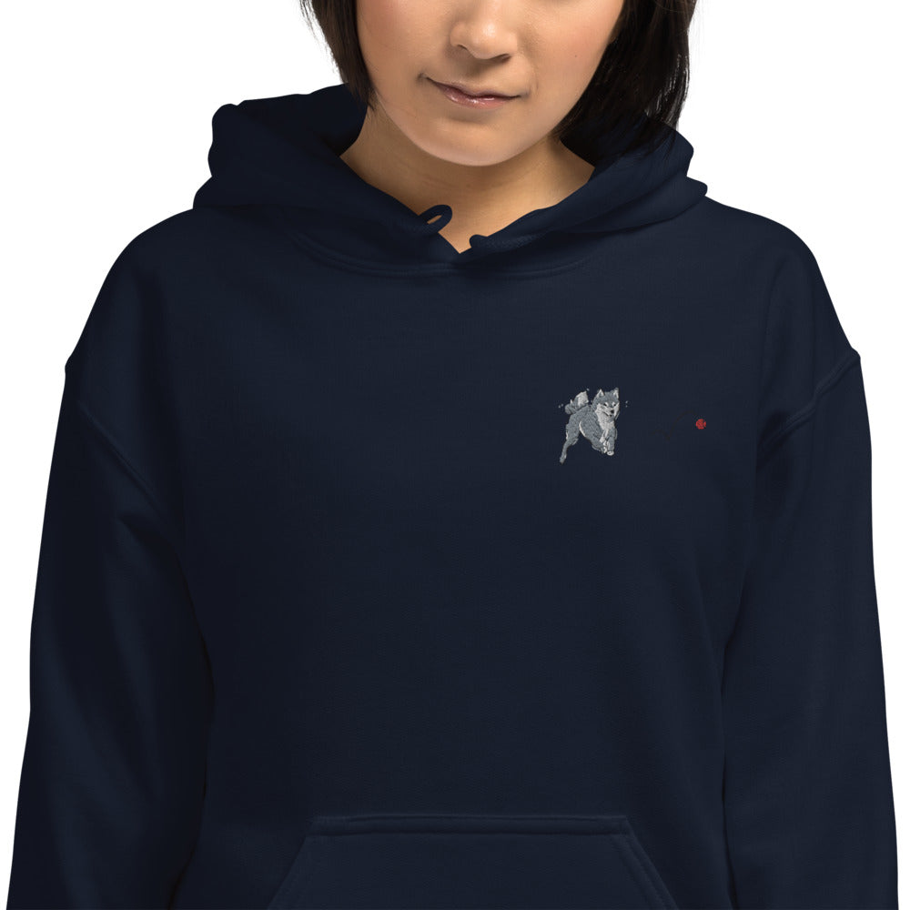 Embroidered Shiba Inu and Red Ball Unisex Hoodie | Sweatshirt Red Hearts Love Valentine's Day Gift Dog