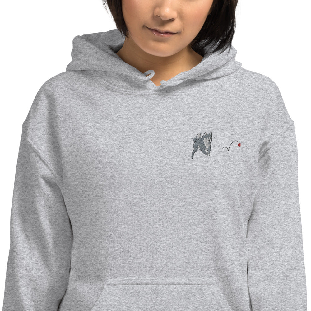 Embroidered Shiba Inu and Red Ball Unisex Hoodie | Sweatshirt Red Hearts Love Valentine's Day Gift Dog