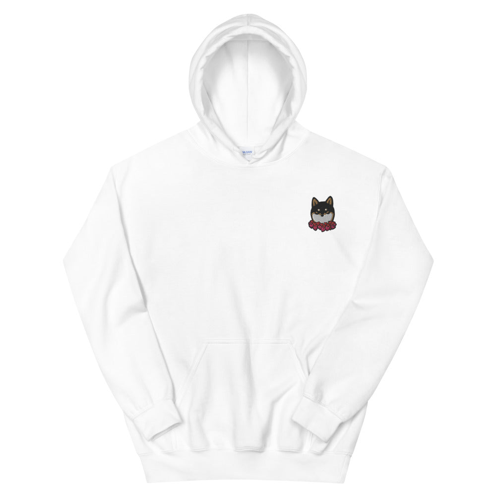 Embroidered Black and Tan Shiba Inu Unisex Hoodie | Red Hearts Love Valentine's Day Gift Dog