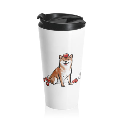 Shiba Inu Stainless Steel Travel Mug — Cute Leakproof Insulated Coffee Tumbler (Black & Tan)