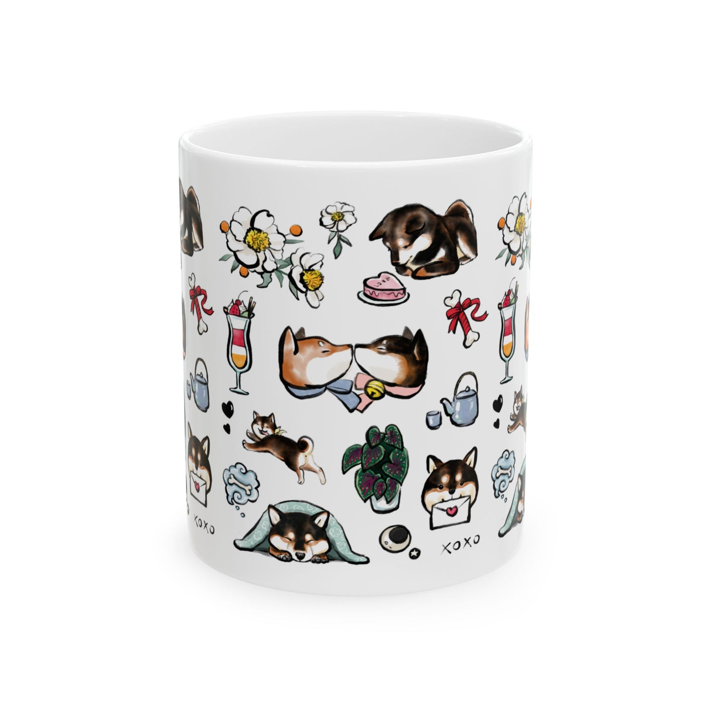 Shiba Inu Valentine Ceramic Mug — Cute Dog Pattern 11oz & 15oz