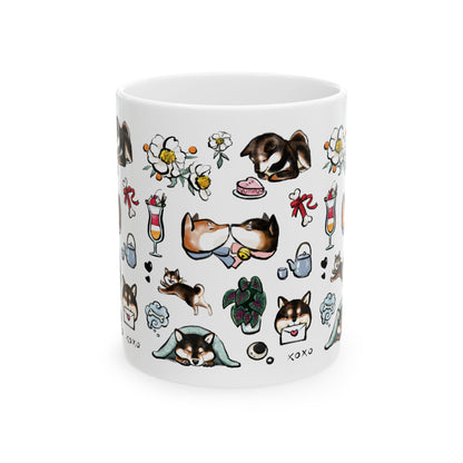 Shiba Inu Valentine Ceramic Mug — Cute Dog Pattern 11oz & 15oz