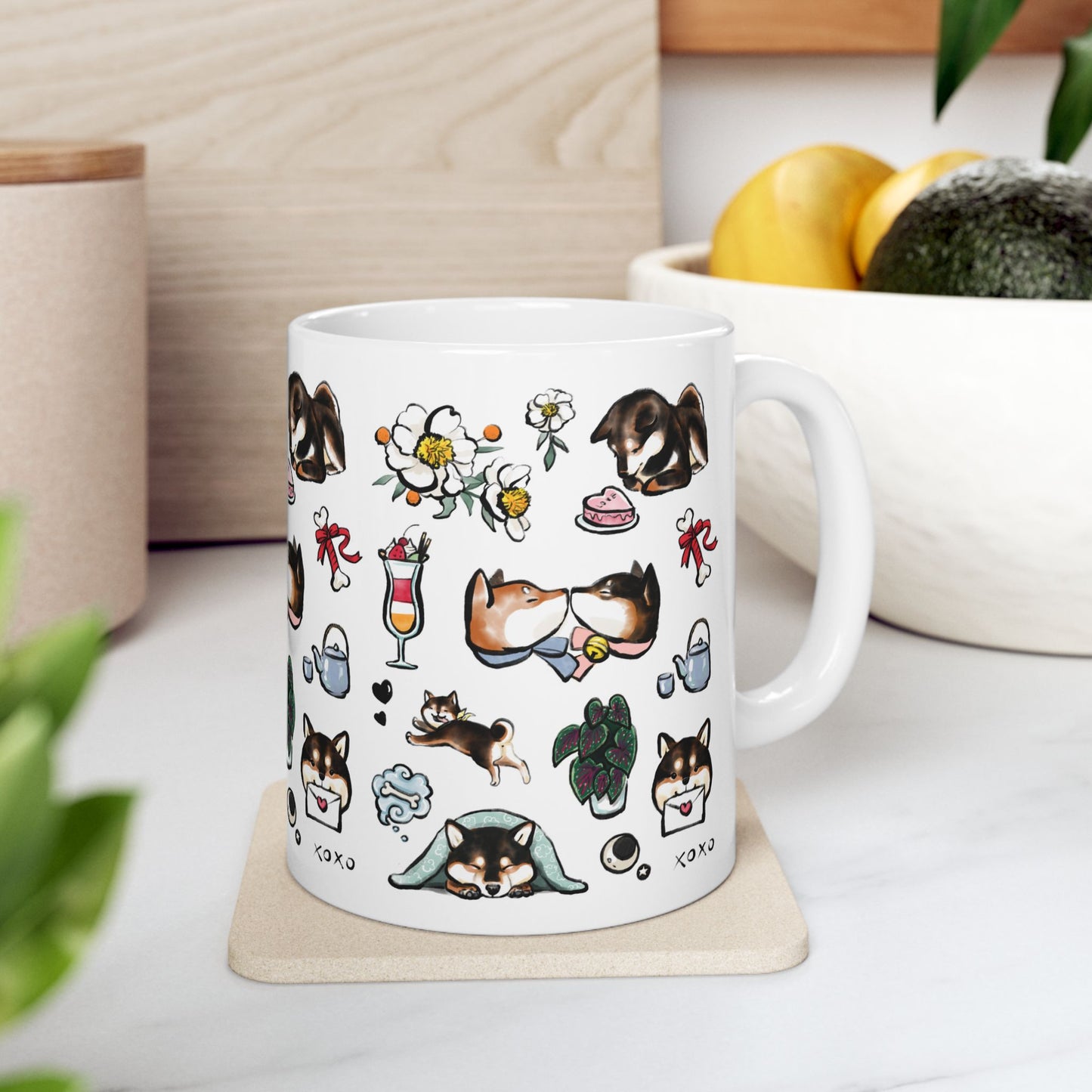 Shiba Inu Valentine Ceramic Mug — Cute Dog Pattern 11oz & 15oz