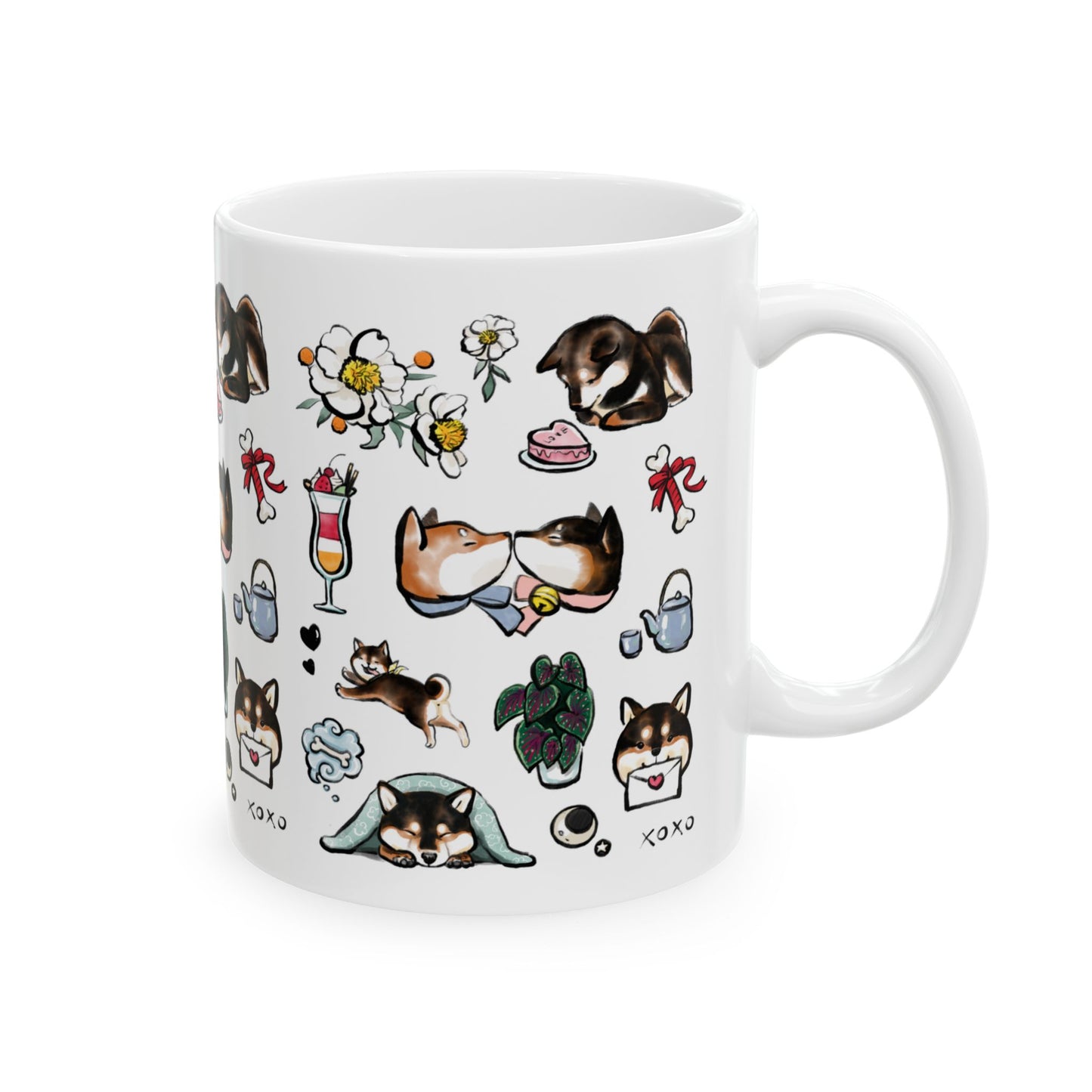 Cute Shiba Inu Pattern Ceramic Mug — Kawaii Dog Coffee & Tea Cup (11oz/15oz)