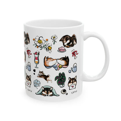 Cute Shiba Inu Pattern Ceramic Mug — Kawaii Dog Coffee & Tea Cup (11oz/15oz)