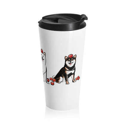 Shiba Inu Stainless Steel Travel Mug — Cute Leakproof Insulated Coffee Tumbler (Black & Tan)