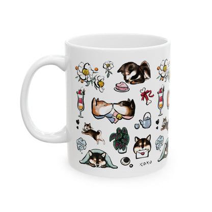 Cute Shiba Inu Pattern Ceramic Mug — Kawaii Dog Coffee & Tea Cup (11oz/15oz)