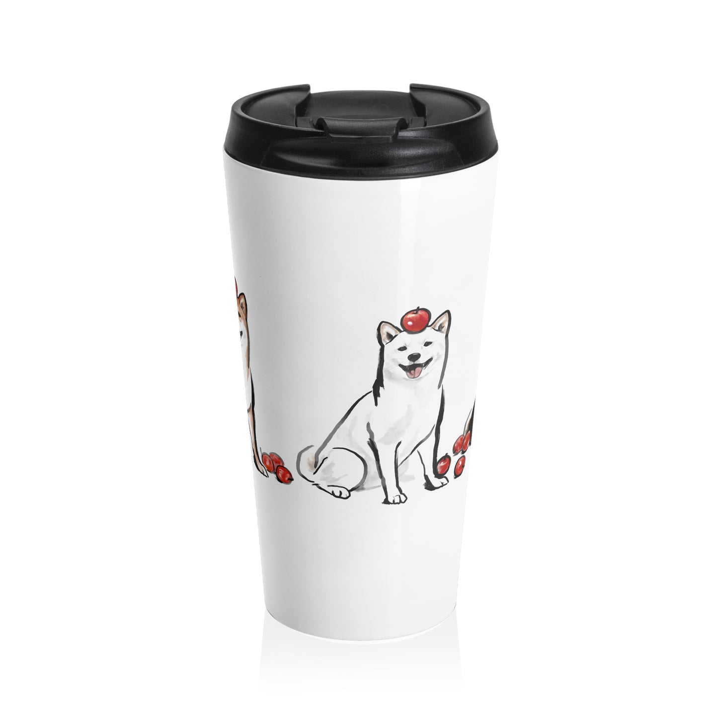 Shiba Inu Stainless Steel Travel Mug — Cute Leakproof Insulated Coffee Tumbler (Black & Tan)