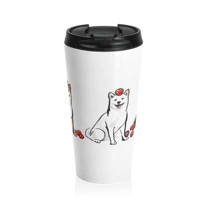 Shiba Inu Stainless Steel Travel Mug — Cute Leakproof Insulated Coffee Tumbler (Black & Tan)