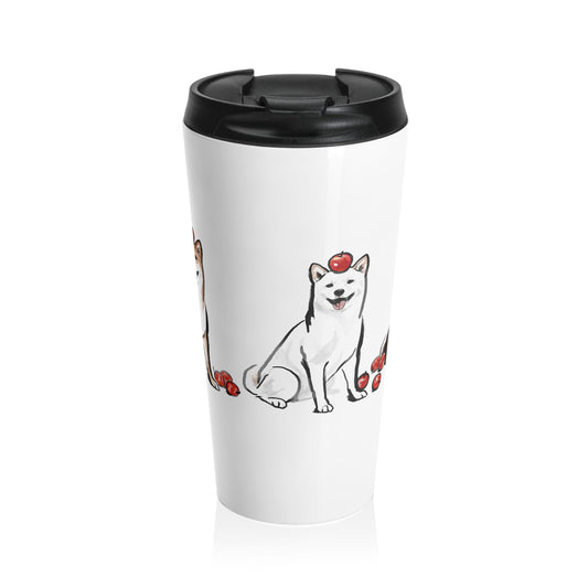 Shiba Inu Stainless Steel Travel Mug — Cute Leakproof Insulated Coffee Tumbler (Black & Tan)