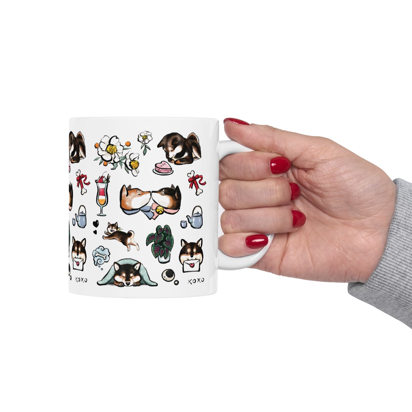 Cute Shiba Inu Pattern Ceramic Mug — Kawaii Dog Coffee & Tea Cup (11oz/15oz)