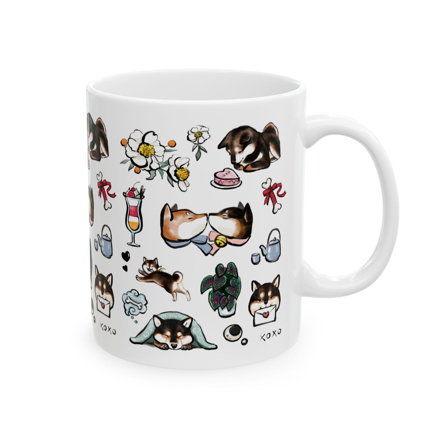 Shiba Inu Valentine Ceramic Mug — Cute Dog Pattern 11oz & 15oz
