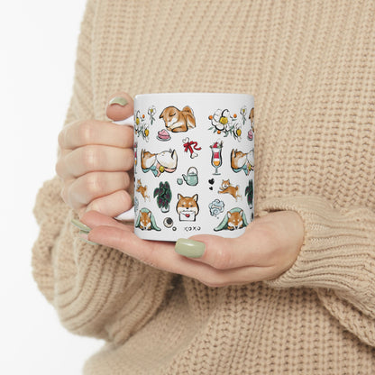 Be my Valentine Red Shiba Mug — 11oz/15oz Ceramic Coffee Cup with Dog Illustrations