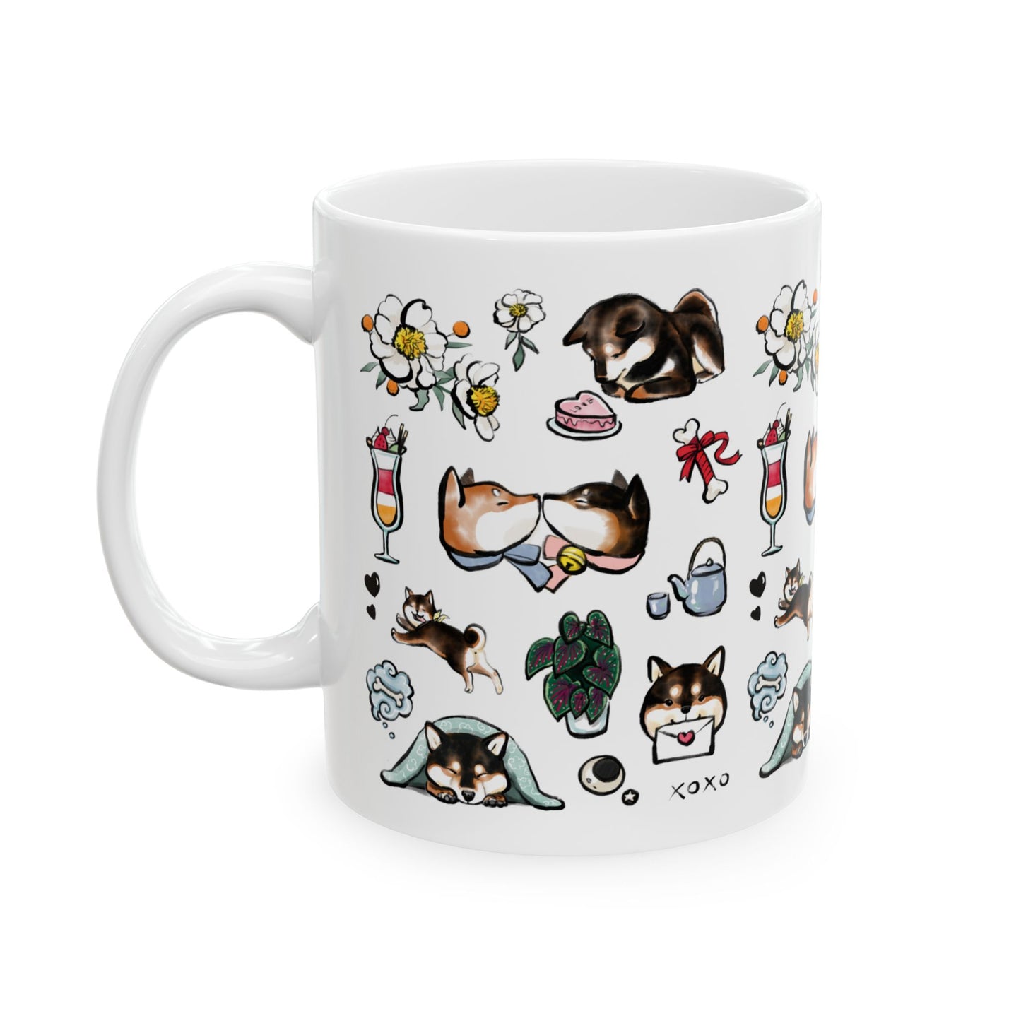 Shiba Inu Valentine Ceramic Mug — Cute Dog Pattern 11oz & 15oz