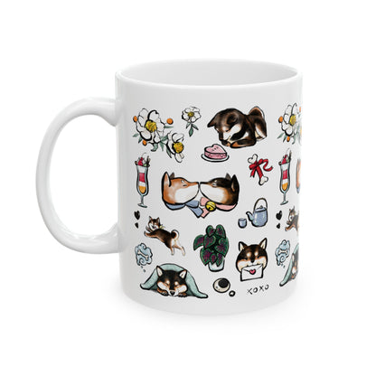 Shiba Inu Valentine Ceramic Mug — Cute Dog Pattern 11oz & 15oz