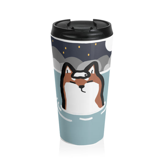 Shiba Inu Onsen Hot Spring Stainless Steel Travel Mug — Cute Dog Lover Insulated Tumbler