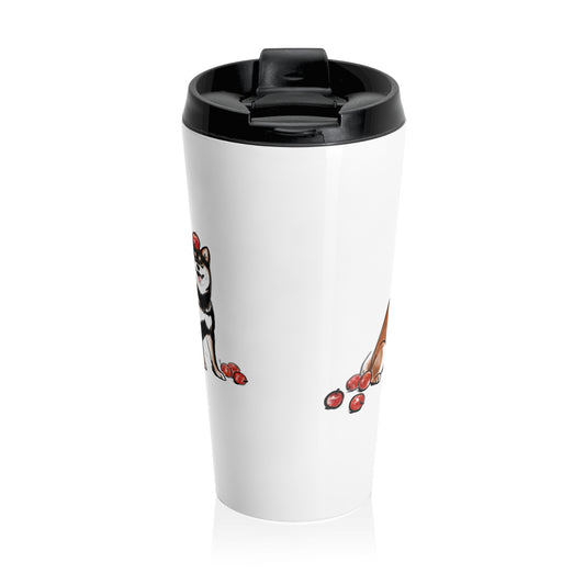 Shiba Inu Stainless Steel Travel Mug — Cute Leakproof Insulated Coffee Tumbler (Black & Tan)
