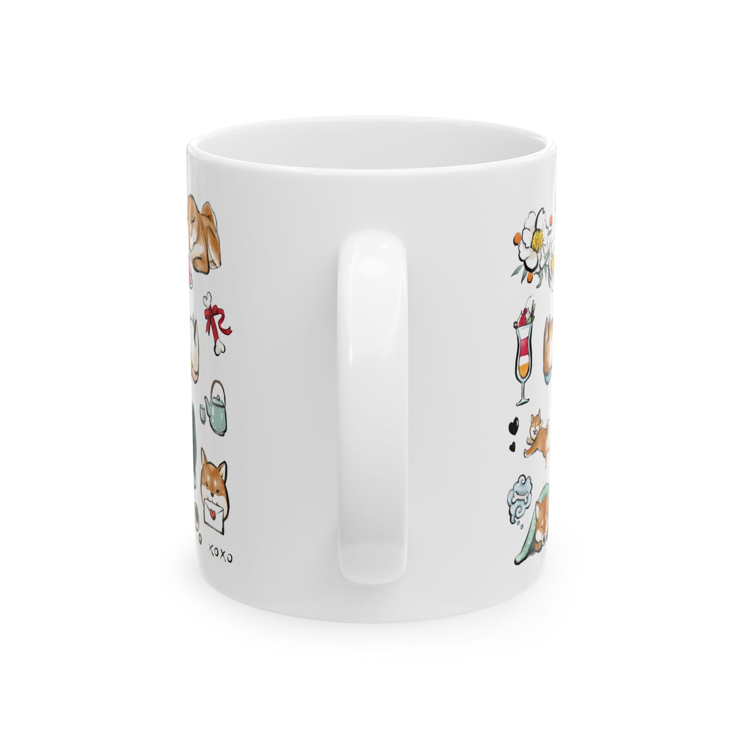 Be my Valentine Red Shiba Mug — 11oz/15oz Ceramic Coffee Cup with Dog Illustrations
