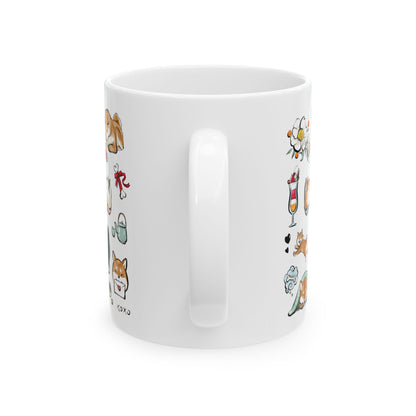 Be my Valentine Red Shiba Mug — 11oz/15oz Ceramic Coffee Cup with Dog Illustrations