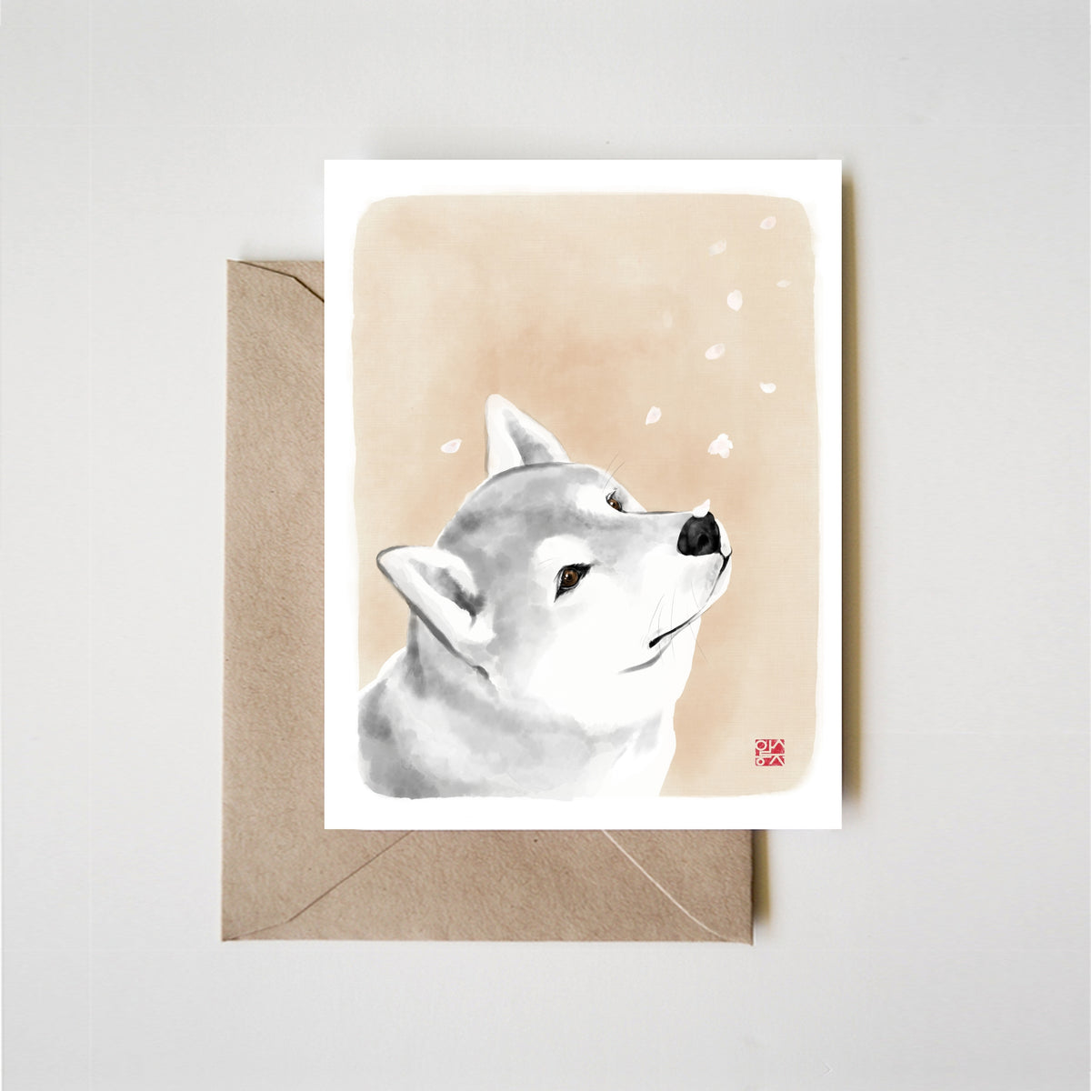 Spring Again | Shiba Inu Blossom Greeting Card | Original Sumi Ink Blank Card